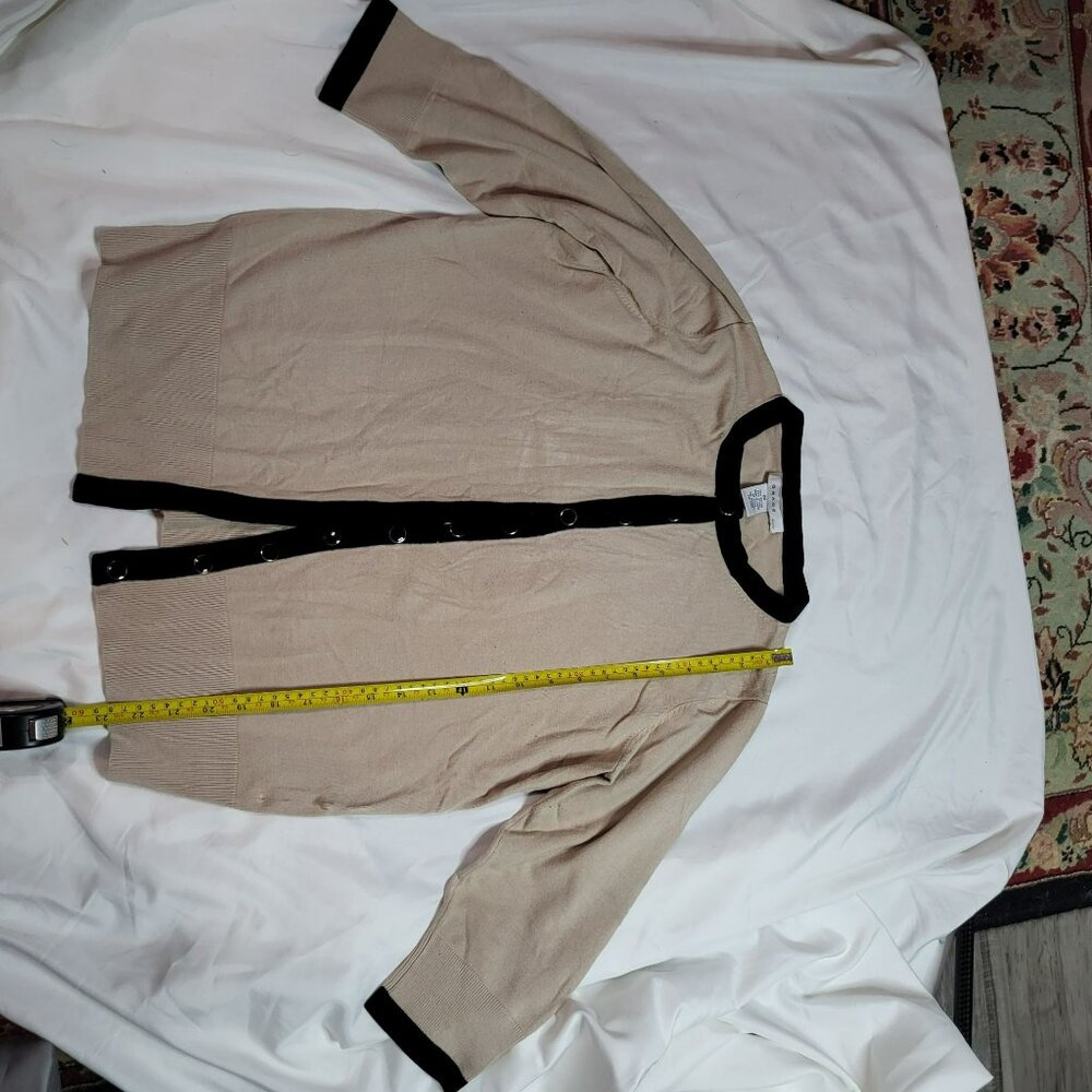 Grace Womens Beige & Black Button-Up Cardigan Sweater 3/4 Sleeves 0X Rayon/Nylon